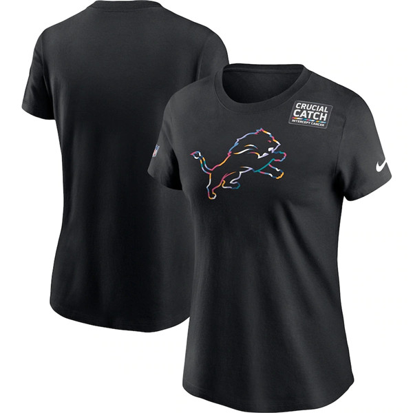 Women's Detroit Lions Black Sideline Crucial Catch Performance T-Shirt 2020(Run Small)